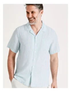 Bennison Stripe Short Sleeve Shirt In Light Blue -Men's Fashion 918072190 3 720x928