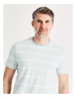 Revesby Short Sleeve Stripe T-Shirt In Light Blue -Men's Fashion 918074170 4 720x928