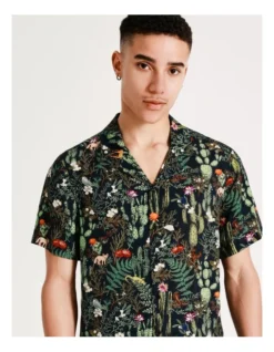 Desert Garden Print Short Sleeve Rayon Shirt In Navy -Men's Fashion 918082450 4 720x928