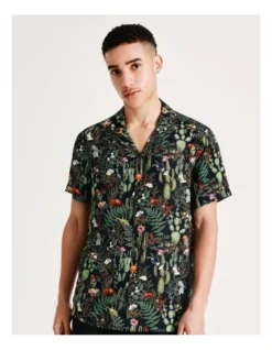 Desert Garden Print Short Sleeve Rayon Shirt In Navy -Men's Fashion 918082450 5 720x928