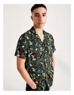 Desert Garden Print Short Sleeve Rayon Shirt In Navy -Men's Fashion 918082450 6 720x928