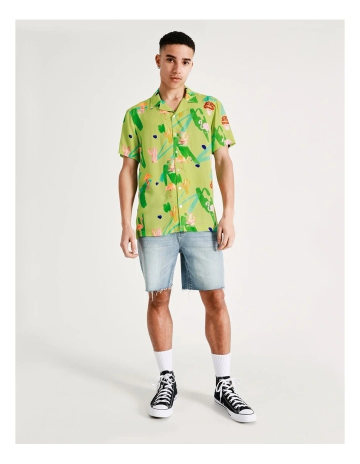 Barkly Print Short Sleeve Rayon Shirt In Green 4 Barkly Print Short Sleeve Rayon Shirt In Green - Image 2