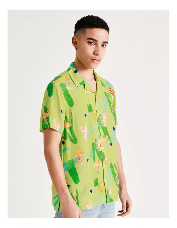Barkly Print Short Sleeve Rayon Shirt In Green 6 Barkly Print Short Sleeve Rayon Shirt In Green - Image 4