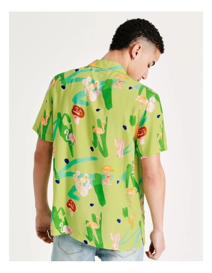 Barkly Print Short Sleeve Rayon Shirt In Green 8 Barkly Print Short Sleeve Rayon Shirt In Green - Image 6