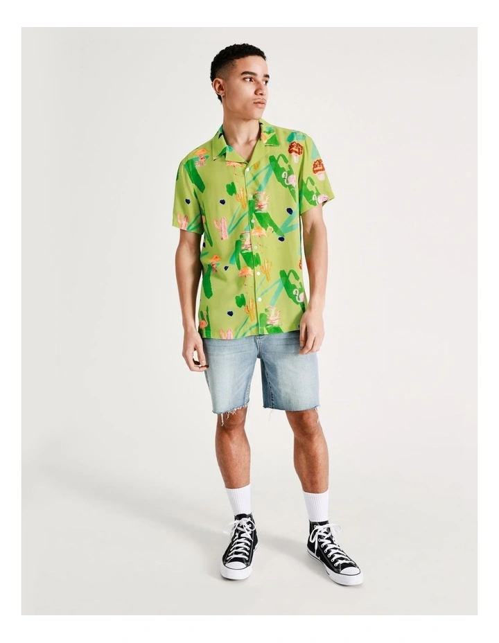 Barkly Print Short Sleeve Rayon Shirt In Green 9 Barkly Print Short Sleeve Rayon Shirt In Green - Image 7