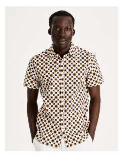Harry Geo Print Short Sleeve Slim Shirt In White -Men's Fashion 918594550 2 720x928