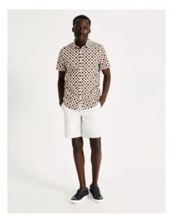 Harry Geo Print Short Sleeve Slim Shirt In White -Men's Fashion 918594550 3 720x928