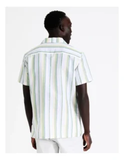 Jacob Stripe Short Sleeve Linen Blend Shirt In Green -Men's Fashion 918595360 6 720x928