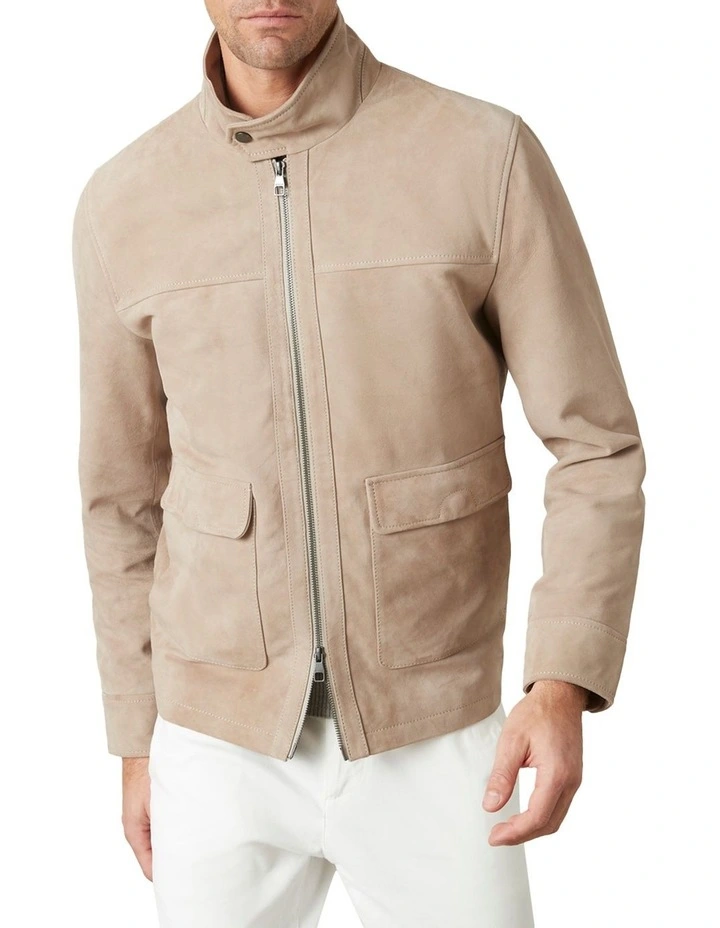Connery Suede Aviator Jacket In Sand 4 Connery Suede Aviator Jacket In Sand - Image 2