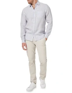 Dominic Long Sleeve Linen Stripe Shirt In Purple Multi -Men's Fashion 928135630 3 1 720x928