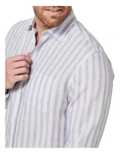 Dominic Long Sleeve Linen Stripe Shirt In Purple Multi -Men's Fashion 928135630 4 1 720x928