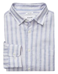 Dominic Long Sleeve Linen Stripe Shirt In Purple Multi -Men's Fashion 928135630 5 1 720x928