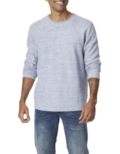 Waffle Knit Sweat Top In Blue Marle