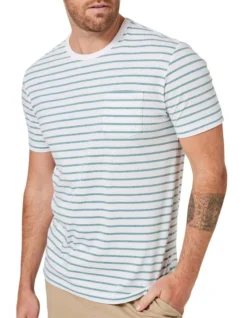 Jones Stripe Short Sleeve Tee In White/Teal