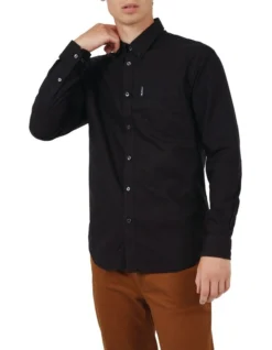 Ben Sherman Signature Organic Oxford Long Sleeve Shirt In Barely Black