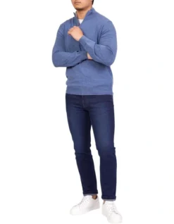Cashmere 1/2 Zip Knit In Mid Blue -Men's Fashion 929269990 3 720x928