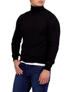 Cashmere Roll Neck Knit In Black
