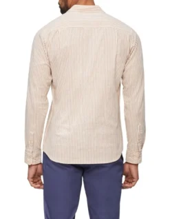 Van Heusen Nevertuck Long Sleeve Stripe Linen Shirt In Brown -Men's Fashion 929938690 3 720x928