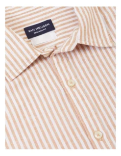 Van Heusen Nevertuck Long Sleeve Stripe Linen Shirt In Brown -Men's Fashion 929938690 4 720x928