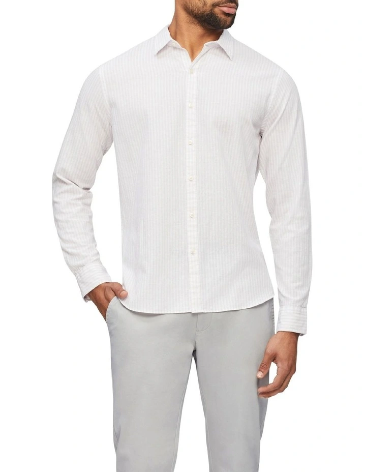 Van Heusen Nevertuck Long Sleeve Stripe Linen Shirt In Purple 3 Van Heusen Nevertuck Long Sleeve Stripe Linen Shirt In Purple