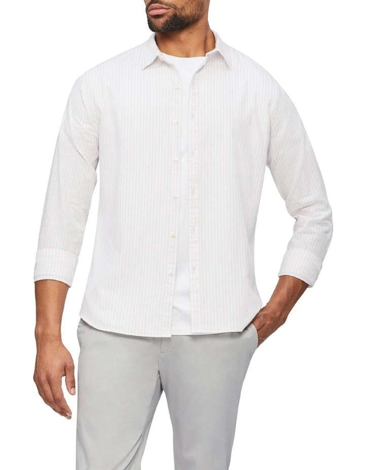 Van Heusen Nevertuck Long Sleeve Stripe Linen Shirt In Purple 4 Van Heusen Nevertuck Long Sleeve Stripe Linen Shirt In Purple - Image 2