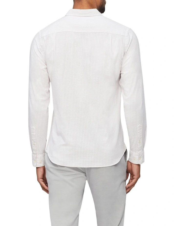 Van Heusen Nevertuck Long Sleeve Stripe Linen Shirt In Purple 5 Van Heusen Nevertuck Long Sleeve Stripe Linen Shirt In Purple - Image 3