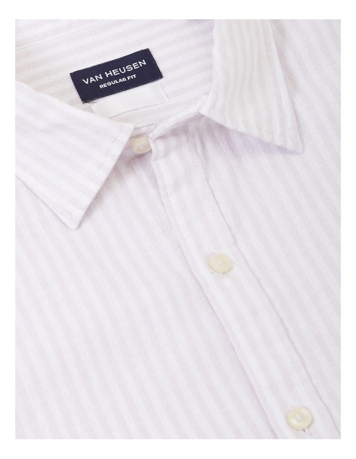 Van Heusen Nevertuck Long Sleeve Stripe Linen Shirt In Purple 6 Van Heusen Nevertuck Long Sleeve Stripe Linen Shirt In Purple - Image 4