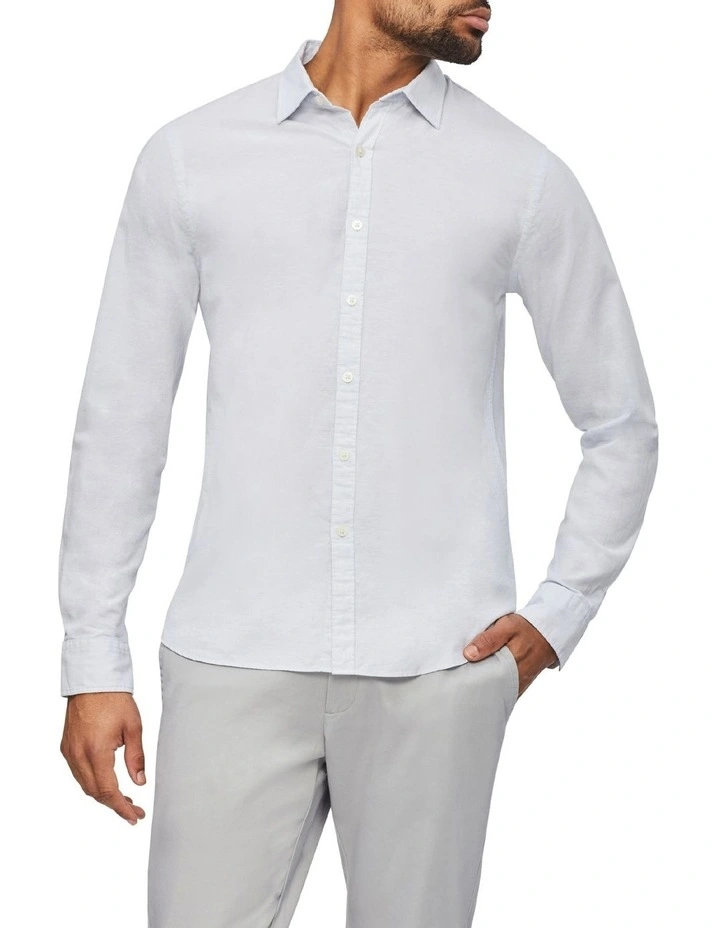 Van Heusen Nevertuck Long Sleeve Linen Shirt In Blue 3 Van Heusen Nevertuck Long Sleeve Linen Shirt In Blue