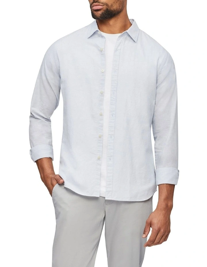Van Heusen Nevertuck Long Sleeve Linen Shirt In Blue 4 Van Heusen Nevertuck Long Sleeve Linen Shirt In Blue - Image 2