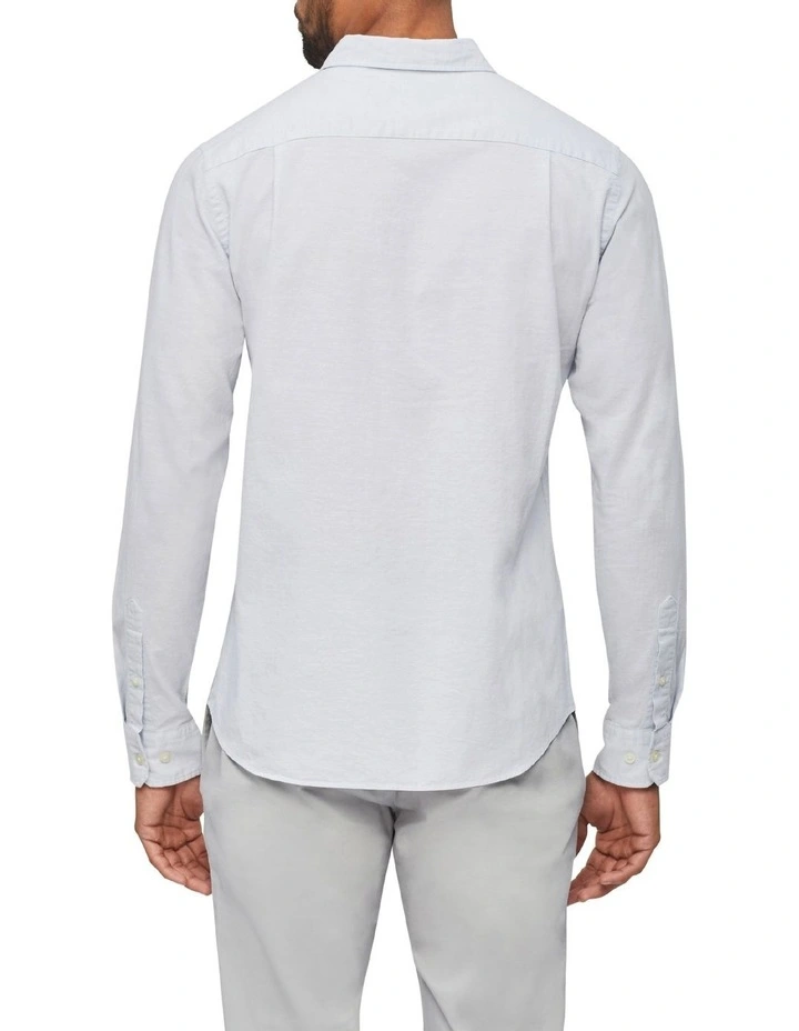 Van Heusen Nevertuck Long Sleeve Linen Shirt In Blue 5 Van Heusen Nevertuck Long Sleeve Linen Shirt In Blue - Image 3