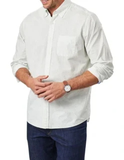 Casual Leaf Print Long Sleeve Shirt In Sage