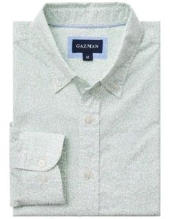 Casual Leaf Print Long Sleeve Shirt In Sage -Men's Fashion 930703150 4 720x928