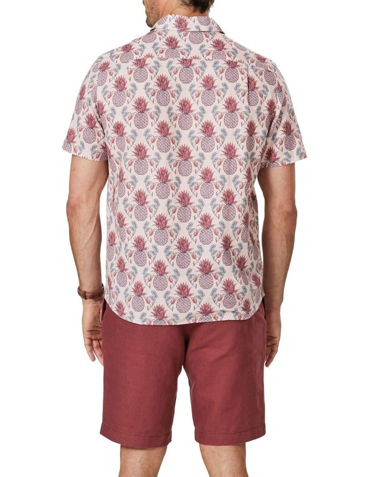 Linen Blend Short Sleeve Shirt In Red 4 Linen Blend Short Sleeve Shirt In Red - Image 2