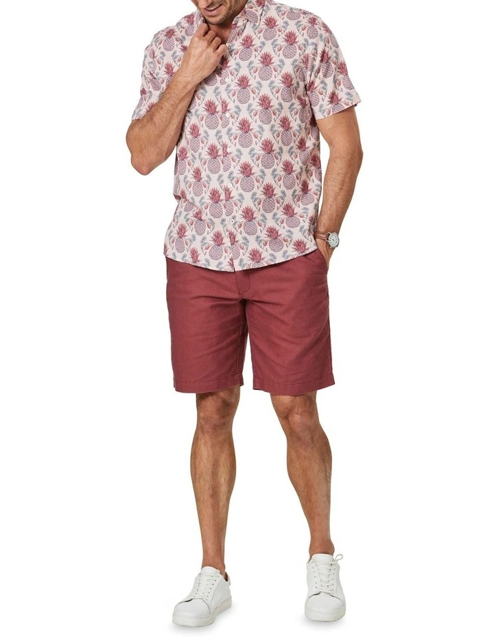 Linen Blend Short Sleeve Shirt In Red 5 Linen Blend Short Sleeve Shirt In Red - Image 3