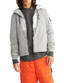 Calvin Klein Jeans Padded Hooded Harrington Jacket In Grey