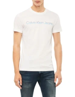 Calvin Klein Jeans Mixed Institutional Tee In Bright White