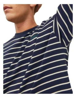 Jack & Jones Harlow Stripe Ringer Short Sleeve Crew Neck Tee In Navy Blazer -Men's Fashion 937052020 3 720x928