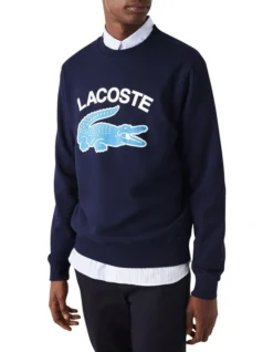 Lacoste Graphic Big Croc Logo Sweat In Navy