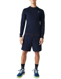 Lacoste Technical Poly Crew Neck Sweat In Navy