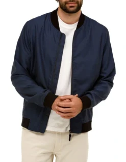 Brooksfield Herringbone Bomber Jacket In Navy
