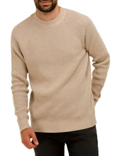 Brooksfield Crew Neck Knit Sweater In Beige