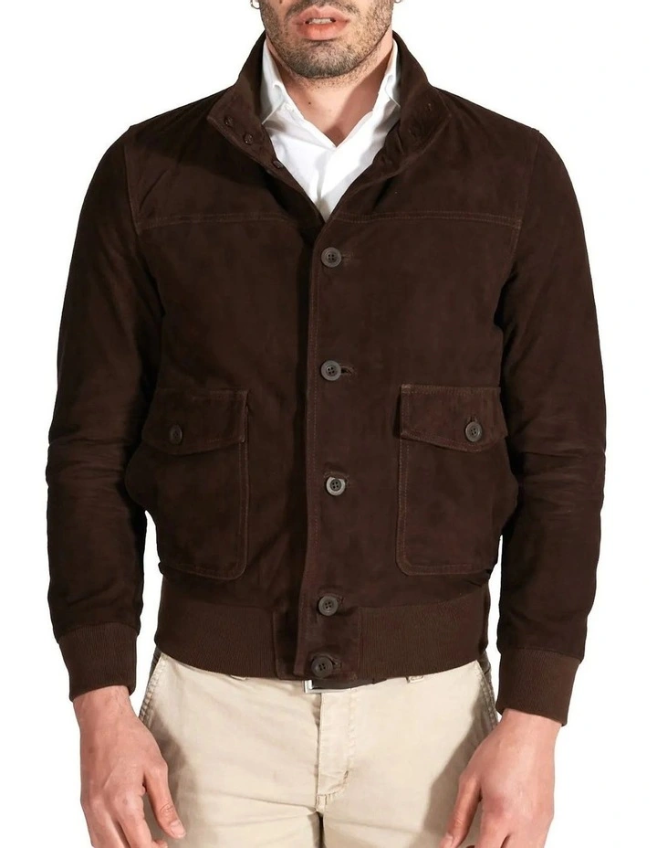 Suede Leather Button Bomber Jacket 4 Suede Leather Button Bomber Jacket - Image 2