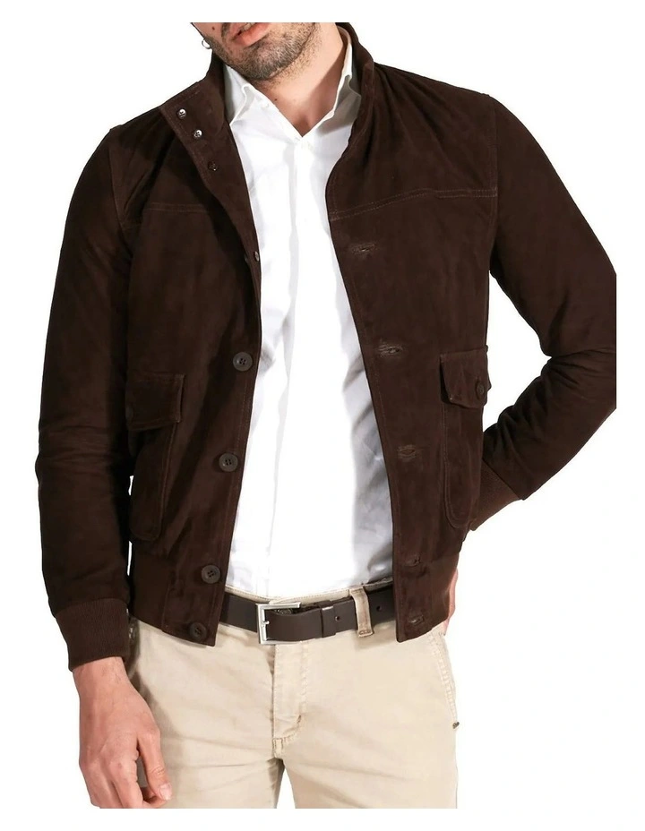 Suede Leather Button Bomber Jacket 5 Suede Leather Button Bomber Jacket - Image 3