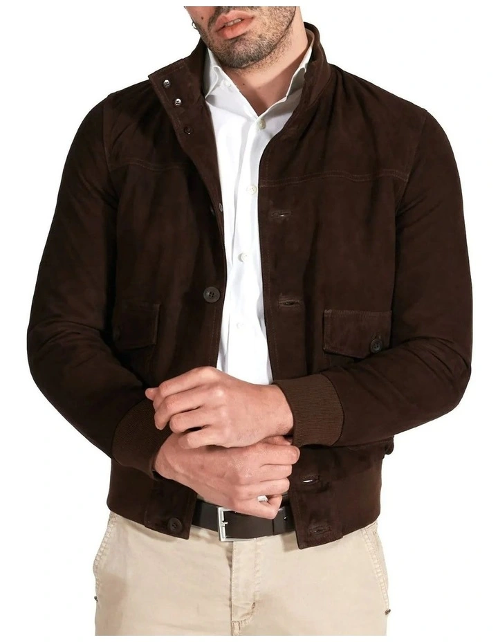 Suede Leather Button Bomber Jacket 6 Suede Leather Button Bomber Jacket - Image 4