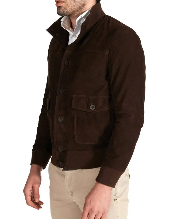 Suede Leather Button Bomber Jacket 8 Suede Leather Button Bomber Jacket - Image 6