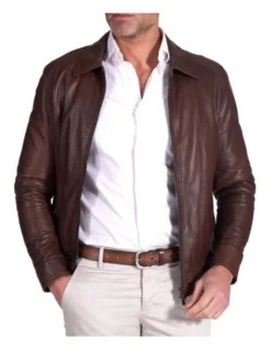 Shirt Collar Leather Jacket Dark Brown -Men's Fashion 943965730 3 720x928
