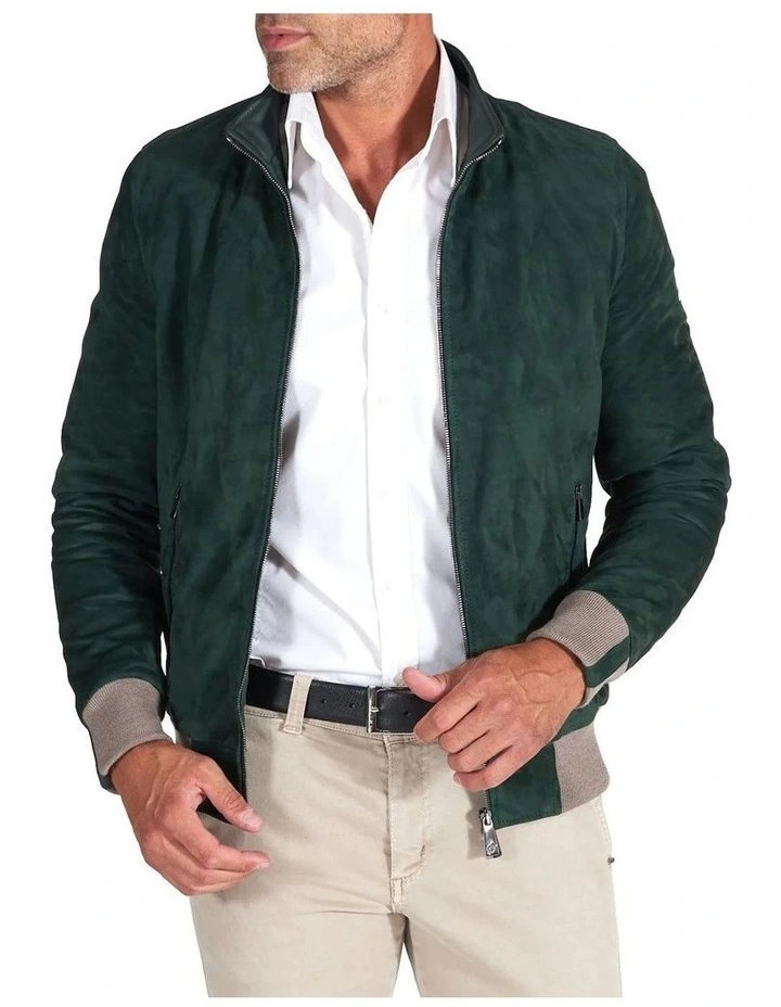 Suede Leather Zip Bomber Jacket 3 Suede Leather Zip Bomber Jacket