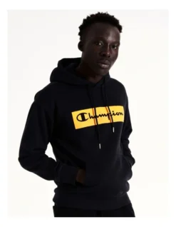 Champion EU Rochester Flock Box Hoodie In Black