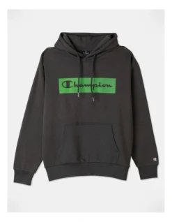 Champion EU Rochester Flock Box Hoodie In Dark Grey