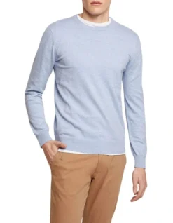 Oxford Crew Neck Cotton Cashmere Pullover In Pale Blue